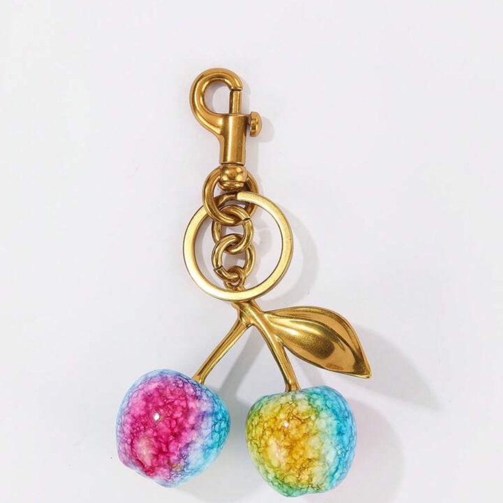 Chunky Cherry Purse Charm KeyRing Rainbow Colors NEW - Picture 2 of 6